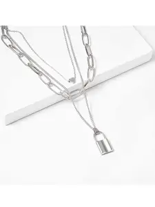 Vembley Silver-Plated Heart Lock Pendant Triple Layered Necklace