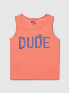 max Boys Orange Typography Printed Pure Cotton T-shirt