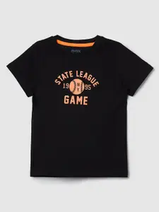 max Boys Black Typography Printed Pure Cotton T-shirt