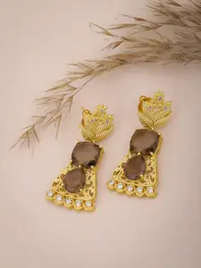 Carlton London Coffee Brown Gold-Plated CZ Studded Contemporary Drop Earrings