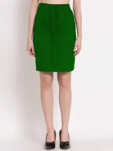 PATRORNA Women Green Solid Pencil Above Knee-Length Skirts