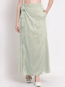 PATRORNA Women Plus Size Off White Solid Wrap Maxi Skirt
