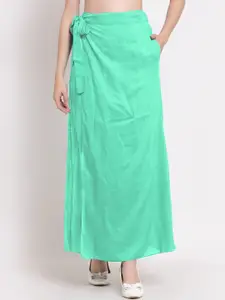PATRORNA Plus Size Women Teal-Green Solid Wrap Maxi Skirt