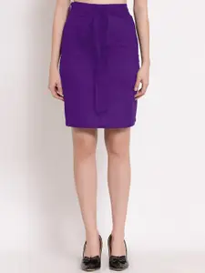 PATRORNA Women Purple Solid Pencil Above Knee-Length Skirts