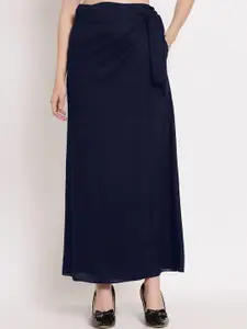 PATRORNA Women Navy Blue Plus Size Long Wrap Skirt