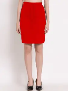 PATRORNA Women Red Plus Size Pencil Skirt