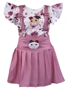 Wish Karo Girls Pink & White Printed Top with Skirt