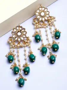 KARATCART Gold Plated & Green Classic Drop Earrings