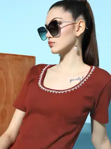 plusS Maroon Solid All in the Details Top