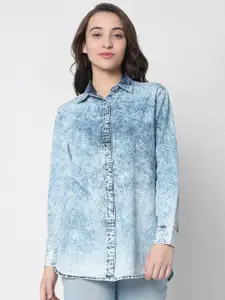 Vero Moda Women Blue Acid Washed Denim Casual Shirt