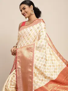Silk Land White & Golden Zari Banarasi Saree