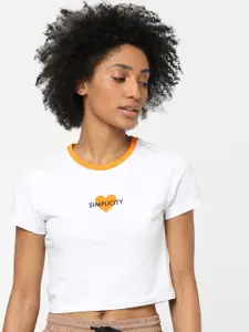 ONLY Women White Cotton Crop T-shirt