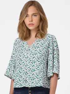 ONLY Women Green & White Floral Printed Top