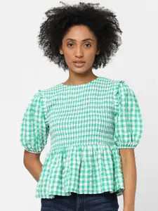 ONLY Women Green Checked Top