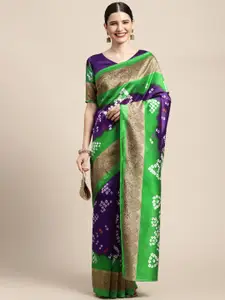 KALINI Purple & Green Bandhani Printed  Saree