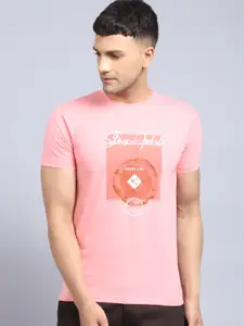 Rodamo Men Pink Printed Slim Fit Cotton T-shirt