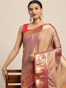 Silk Land Purple & Golden Ethnic Motifs Zari Banarasi Saree