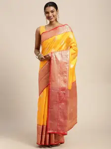 Silk Land Yellow & Golden Ethnic Motifs Zari Banarasi Saree