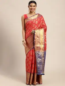 Silk Land Red & Golden Floral Zari Banarasi Saree