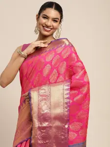 Silk Land Pink & Golden Ethnic Motifs Zari Banarasi Saree