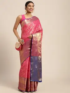 Silk Land Pink & Golden Floral Zari Banarasi Saree