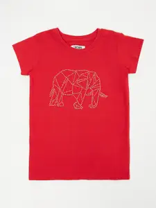 Cantabil Girls Red Printed Cotton T-shirt