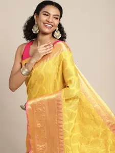 Silk Land Yellow & Golden Ethnic Motifs Zari Banarasi Saree