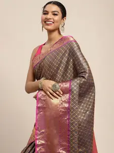 Silk Land Navy Blue & Golden Zari Banarasi Saree