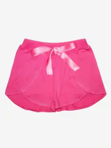 KiddoPanti Girls Pink Solid Cotton Shorts