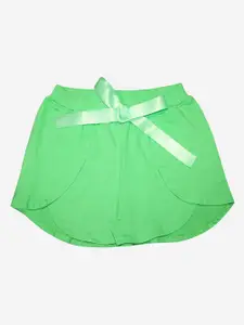 KiddoPanti Girls Green Solid Shorts