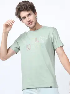 HIGHLANDER Men Green Typography Printed Slim Fit Cotton T-shirt