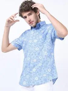 HIGHLANDER Men Blue Slim Fit Floral Printed Cotton Casual Shirt