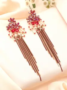 Yellow Chimes Gold-Plated Red Contemporary Drop Earrings
