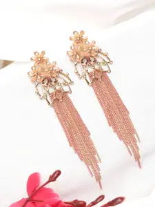Yellow Chimes Gold-Plated Pink Contemporary Drop Earrings