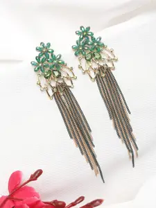 Yellow Chimes Gold-Plated Green Contemporary Drop Earrings