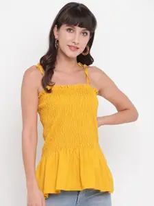 Aawari Women Mustard Yellow Cotton Peplum Top