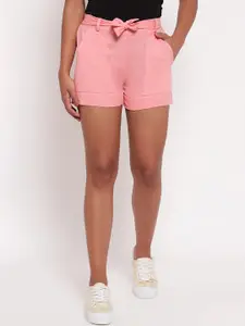 Aawari Women Pink High-Rise Cotton Shorts