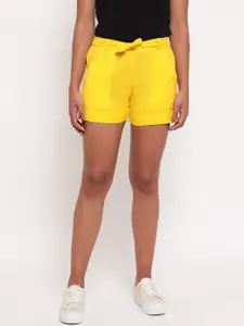 Aawari Women Yellow High-Rise Cotton Shorts