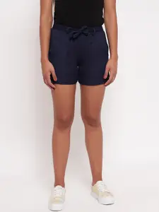 Aawari Women Navy Blue High-Rise Cotton Shorts