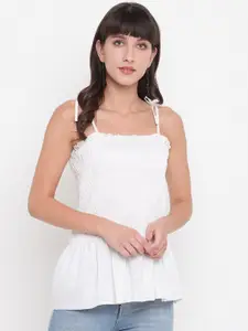 Aawari White Solid Sleeveless Top With Shoulder Straps