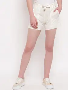 Aawari Women White High-Rise Cotton Shorts