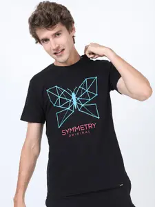 HIGHLANDER Men Black & Blue Printed Slim Fit Cotton T-shirt