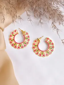 TEEJH Pink & Gold-Toned & Plated Studded Half Hoop Earrings