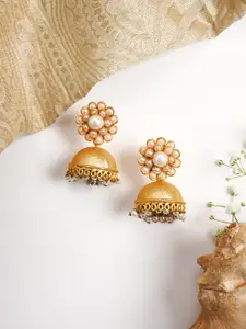 TEEJH Gold-Toned & Plated Studded Contemporary Jhumkas Earrings