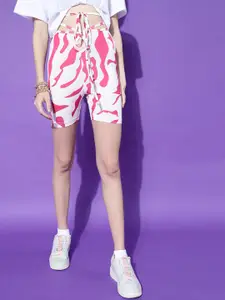 STREET 9 Women Pink Printed Slim Fit High-Rise Cycling Shorts