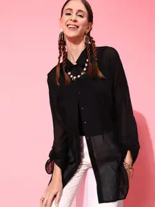 STREET 9 Women Black Solid Relaxed Boxy Casual Shirt