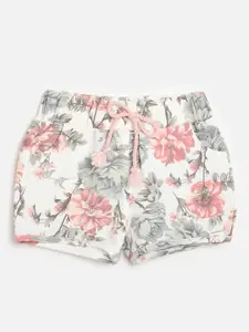 One Friday Girls White Floral Printed Shorts