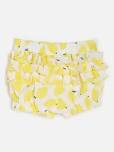 One Friday Girls Yellow Printed Cotton Shorts