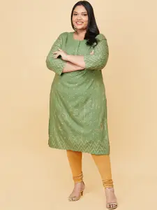 max Women Plus Size Olive Green Bandhani Printed Straight Kurta