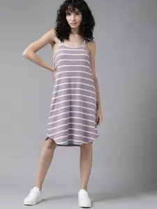 Roadster Lavender & White Striped A-Line Dress
